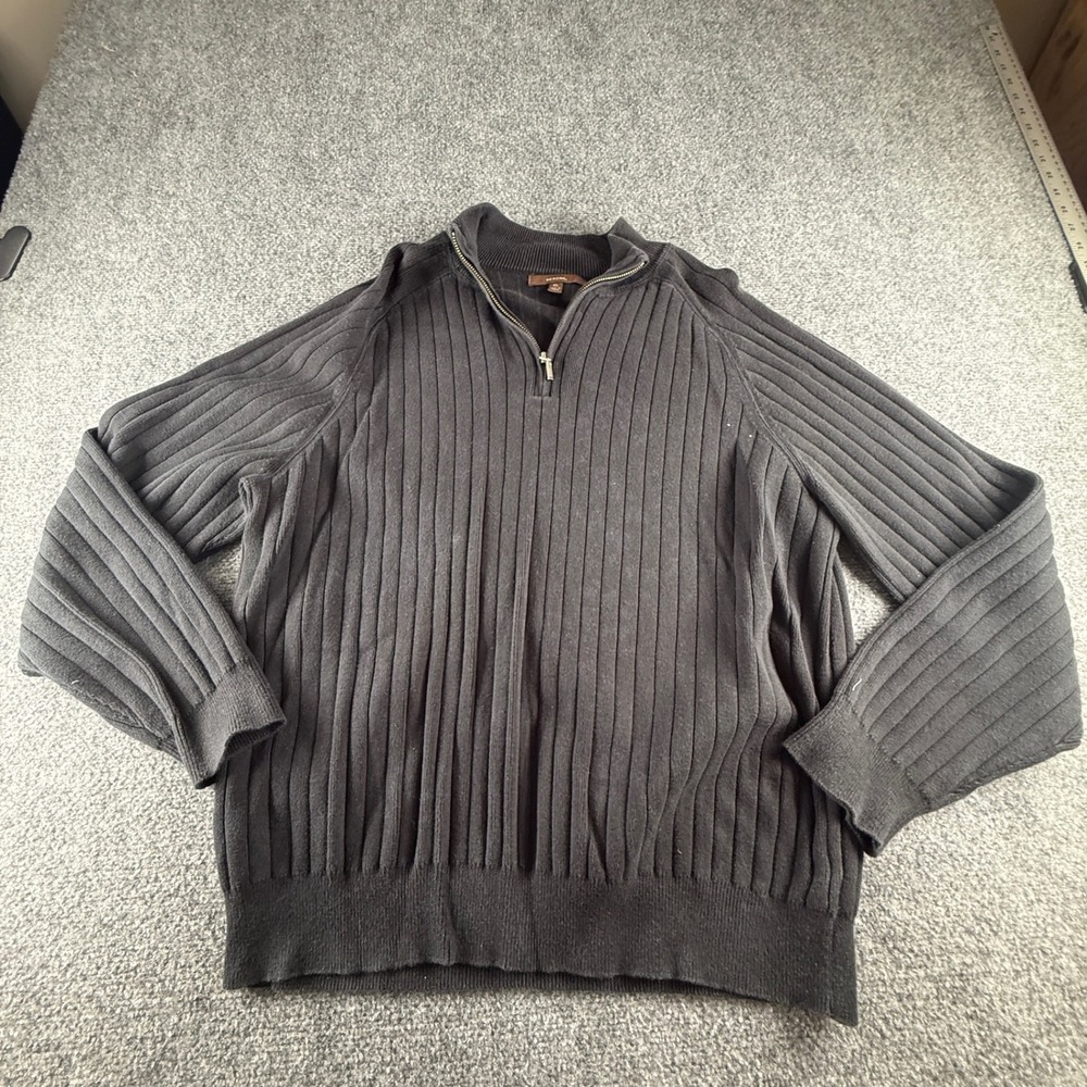 Merona Mens XL Black Ribbed Quarter Zip Pullover Sweater Mock Neck Long Sleeve